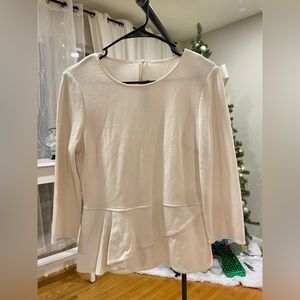 St. John Creamy White Peplum Top with Long Sleeves